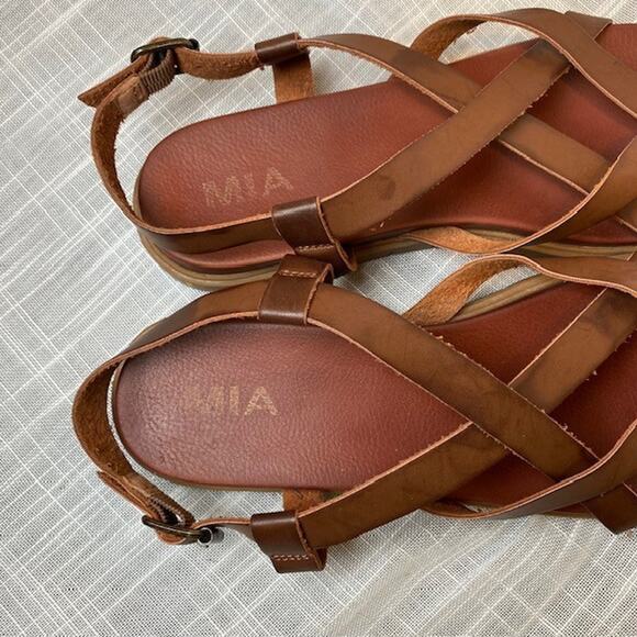 MIA Brown Leather Womens Size 8.5 Rubber Grip Bottom Slingback Sandals Shoes - Picture 5 of 8